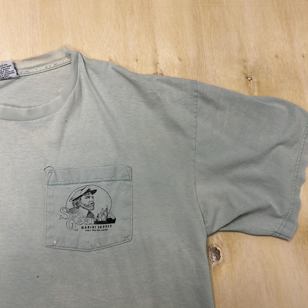 Vintage 90s Sea Gear Marine Supply Shirt Mens XL Green Cape May Tee T-Shirt